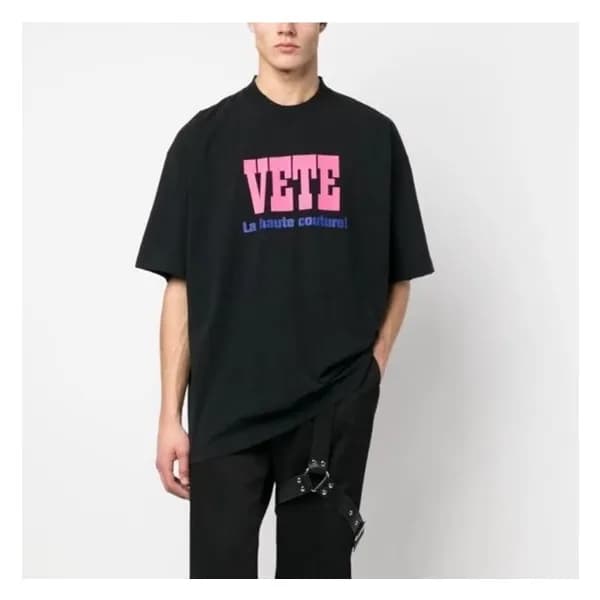 베트멍 남/녀 트렌디 블랙 반팔티 - Vetements Unisex Black Tshirt… - 1