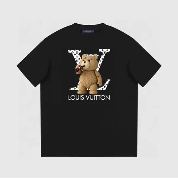 루이비통 남성 블랙 크루넥 반팔티 - Louis vuitton Mens Black Shor… - 1