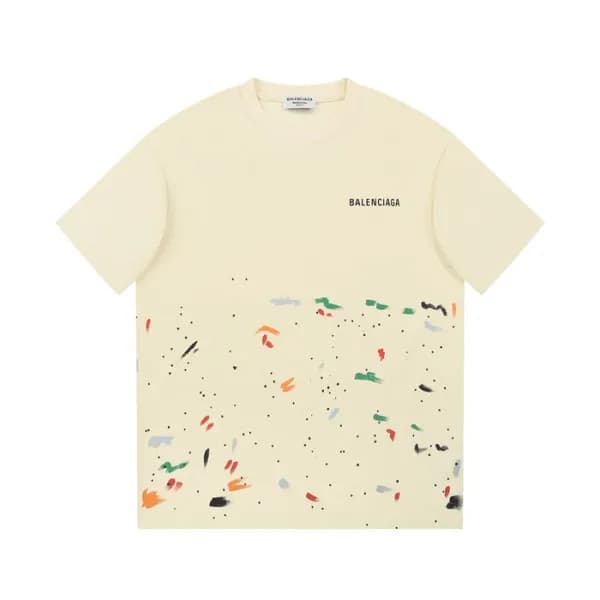 발렌시아가 남성 아이보리 크루넥 반팔티 - Balenciaga Mens Ivory Shor… - 1