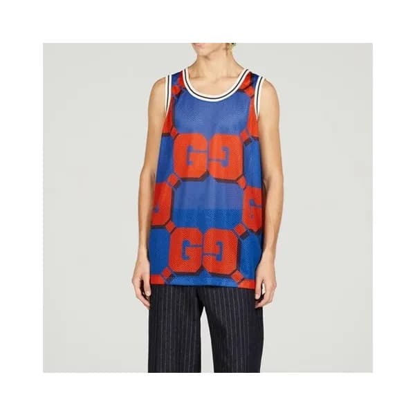 구찌 남성 블루 나시 - Gucci Mens Blue Sleeveless Tshirts -… - 1
