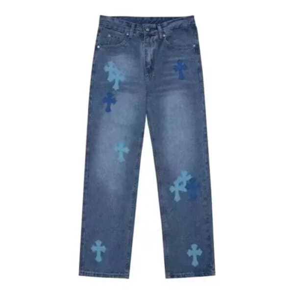 크롬하츠 남성 트렌디 블루 청바지 - Chrom Hearts Mens Blue Jeans … - 1