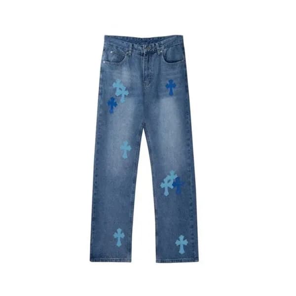 크롬하츠 남성 트렌디 블루 청바지 - Chrom Hearts Mens Blue Jeans … - 1