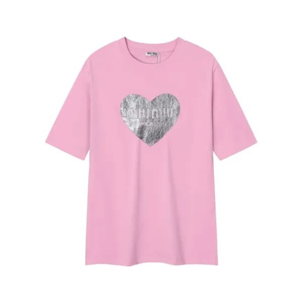 미우미우 여성 핑크 티셔츠 - Miumiu Ladys Pink Tshirts - muc59… - 1