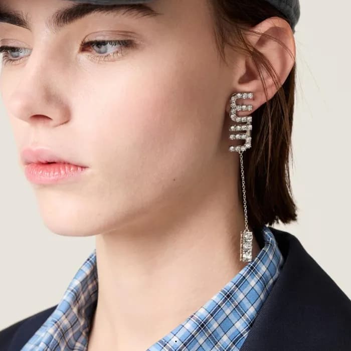 미우미우 여성 크리스털 펜던트 이어링 - Miumiu Womens Crystal-embel… - 1