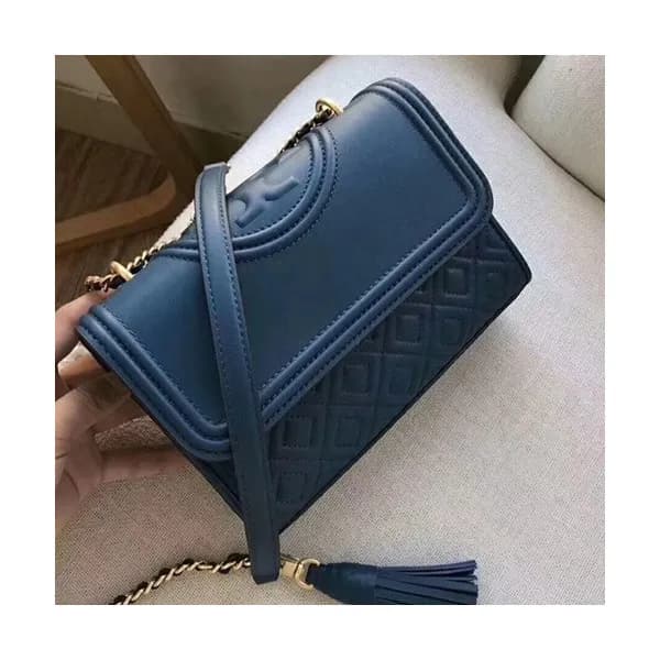 Tory Burch Leather Blue Fleming Convertible Chain … - 1