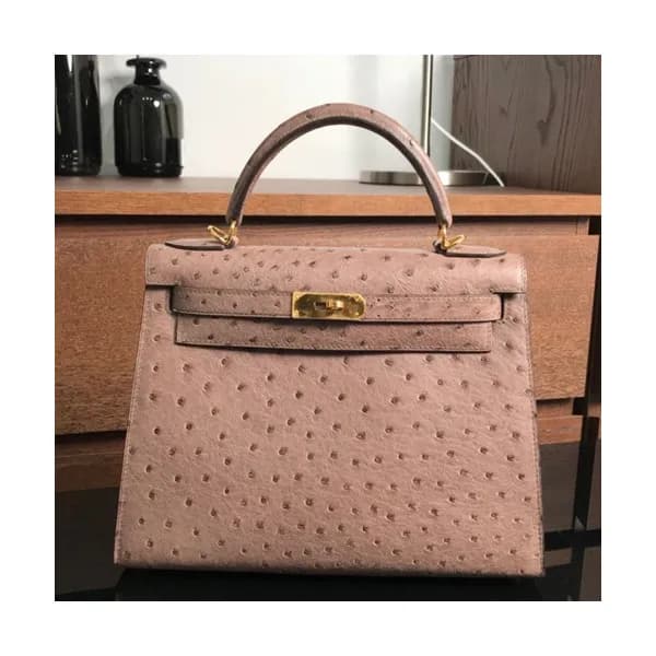 Hermes Kelly Ostrich Leather Tote Shoulder Bag ,28… - 1