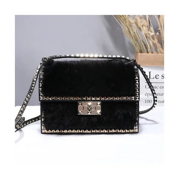 Valentino 2019 Fur & Leather Shoudler Cross Bag,21… - 1