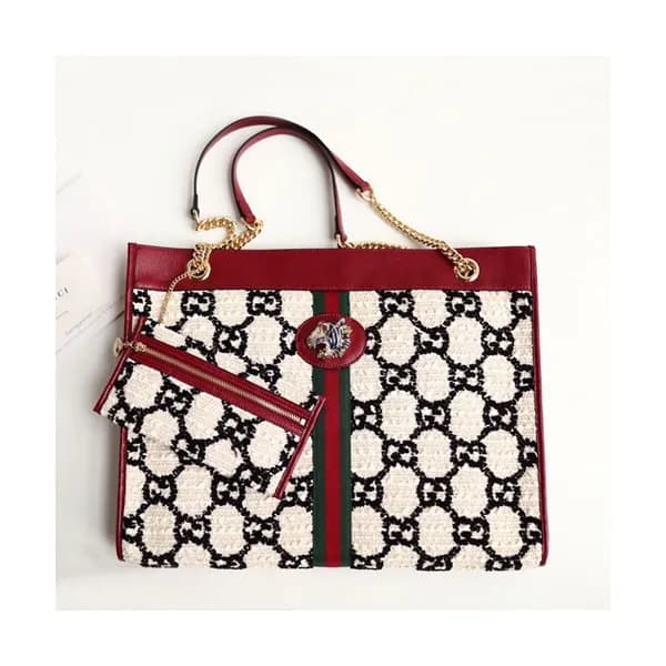 Gucci 2019 Rajah Women Wool & Leather Tote Shoulde… - 1