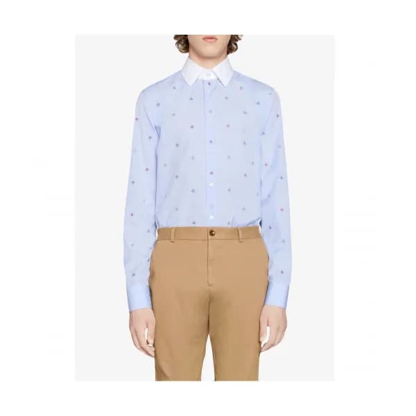 Gucci 2019 Mens Neck Logo Slim Fit Cotton shirt - … - 1