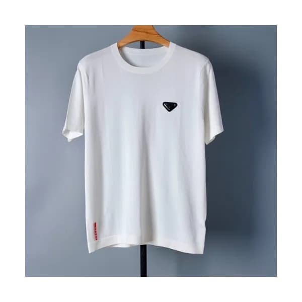 Prada Mens Basic Logo Short Sleeved Tshirts White… - 1