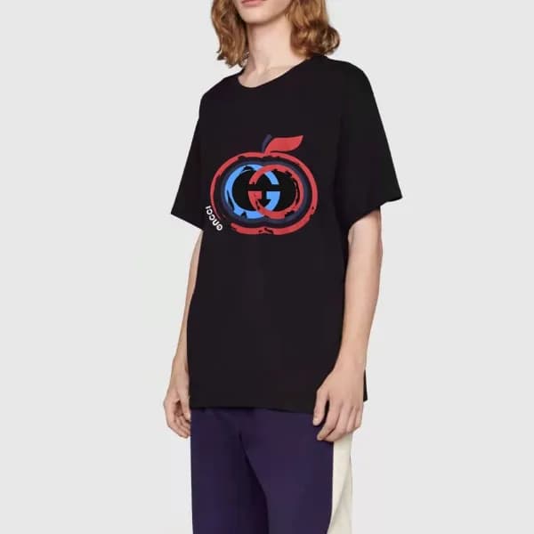 구찌 여자 크루넥 블랙 반팔티 - Unisex Black Tshirts - guc04568… - 1