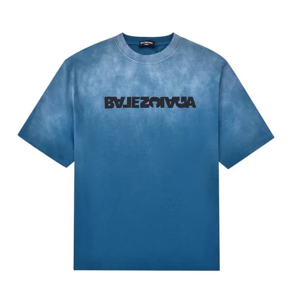 발렌시아가 남자 크루넥 블루 반팔티 - Unisex Blue Tshirts - bal012… - 1
