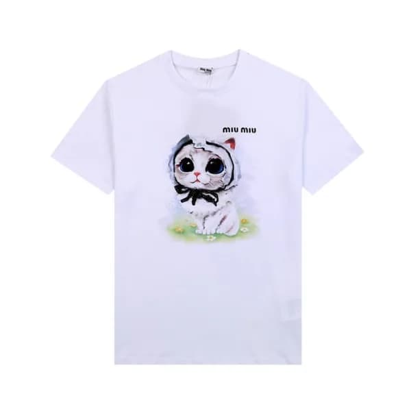 미우미우 여성 크루넥 화이트 반팔티 - Ladys White Tshirts - miu024… - 1