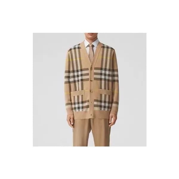 버버리 남성 브이넥 베이지 가디건 - Burberry Mens Beige Cardigan … - 1