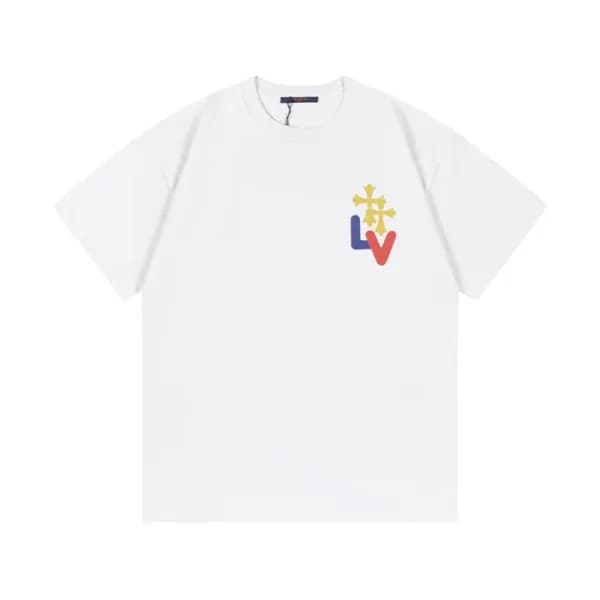 루이비통 남성 화이트 크루넥 반팔티 - Louis vuitton Mens White Sho… - 1
