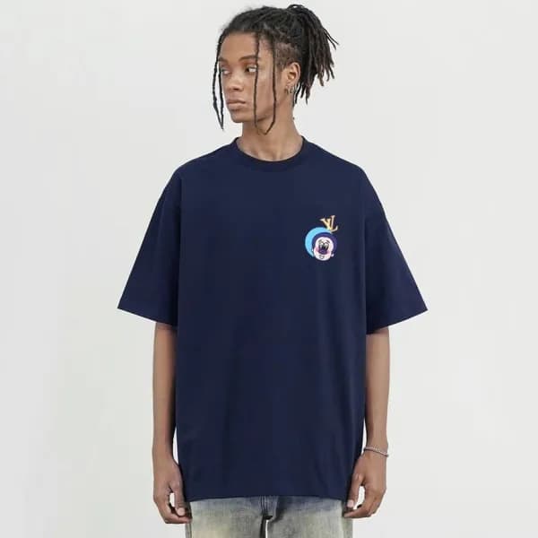 루이비통 남성 네이비 크루넥 반팔티 - Louis vuitton Mens Navy Shor… - 1