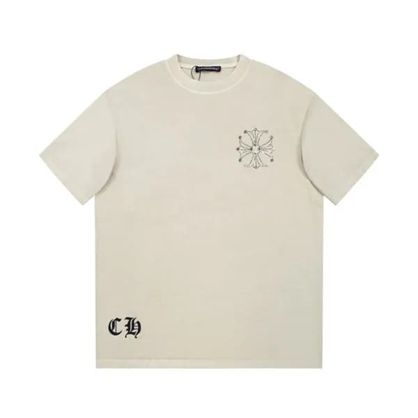 크롬하츠 남성 베이지 크루넥 반팔티 - Chrom Hearts Mens Beige Shor… - 1