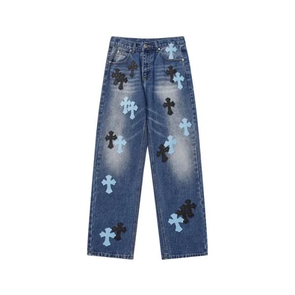 크롬하츠 남성 트렌디 블루 청바지 - Chrom Hearts Mens Blue Jeans … - 1