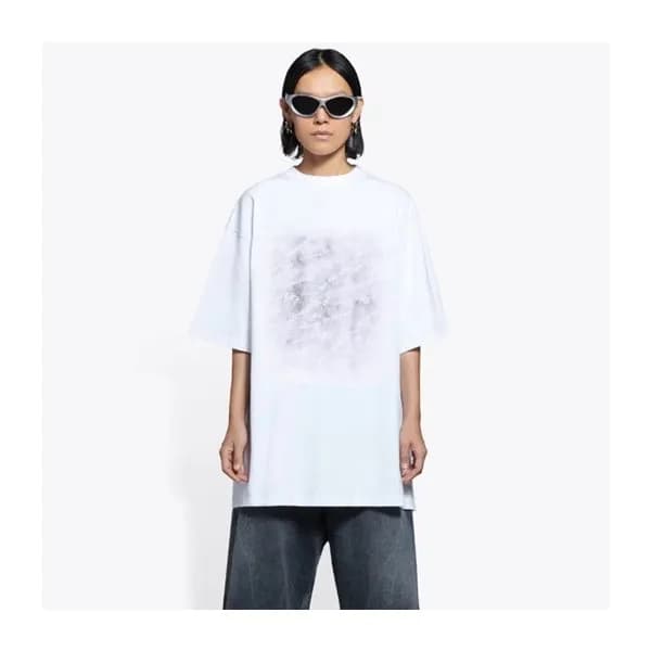 발렌시아가 남성 화이트 크루넥 반팔티 - Balenciaga Mens White Short… - 1