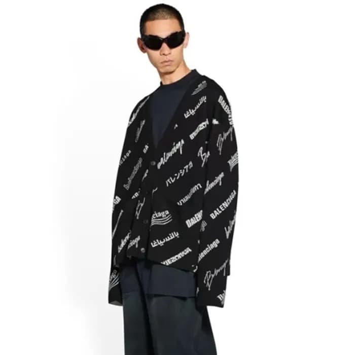 발렌시아가 남성 블랙 브이넥 가디건 - Balenciaga Mens Black Cardig… - 1