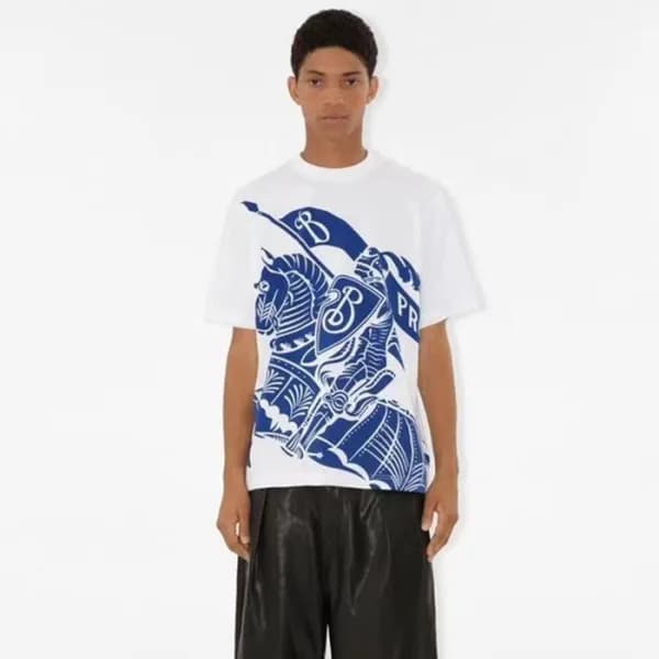 버버리 남성 화이트 크루넥 반팔티 - Burberry Mens White Short Sle… - 1