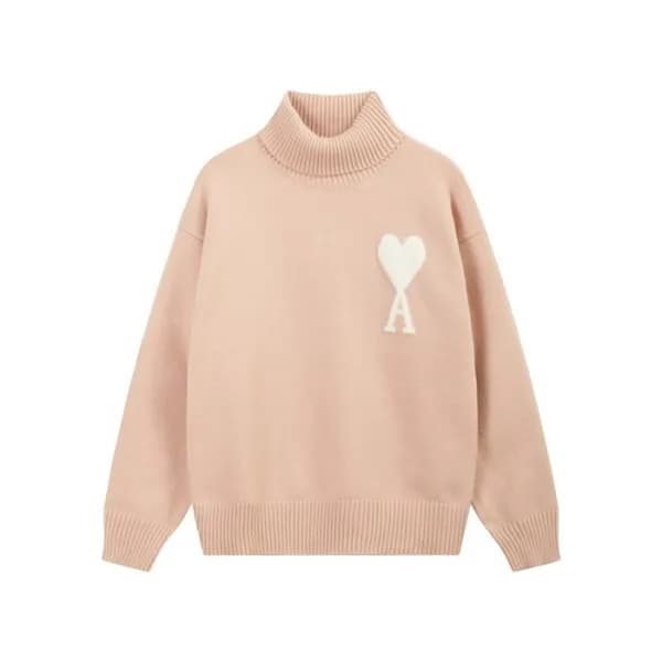 아미 남/녀 핑크 터틀넥 니트 - Ami Unisex Pink Knits - amc109x - 1