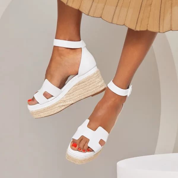 에르메스 여성 웨지힐 샌들 - Hermes Womens White Sandals - hes… - 1