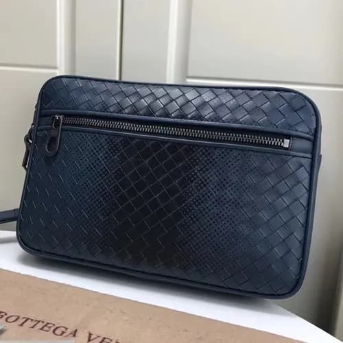 Bottega Veneta Leather Navy Clutch Bag,27cm - 보테가 … - 1