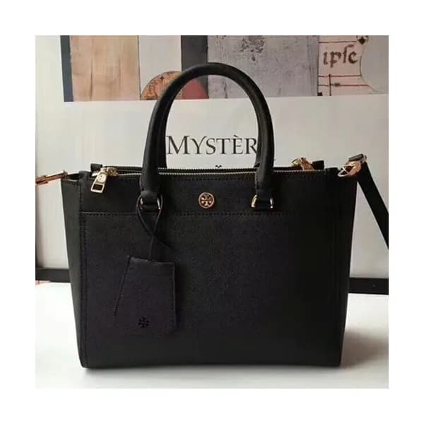 Tory Burch Leather Black Robinson Double Zip Tote … - 1