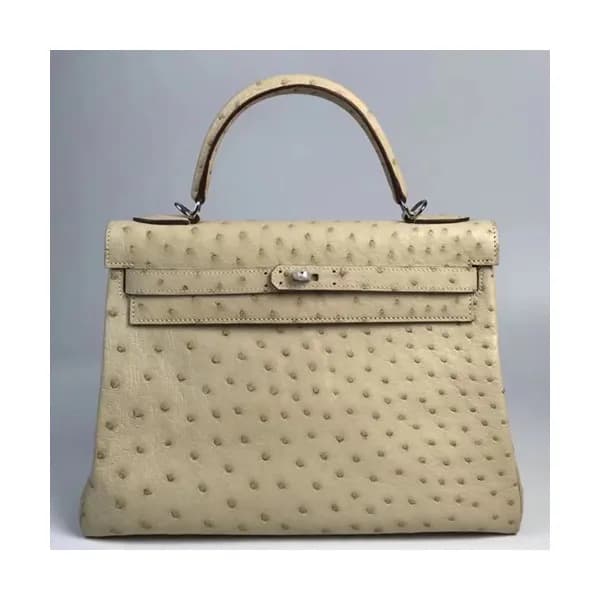 Hermes Kelly Ostrich Leather Tote Shoulder Bag ,32… - 1