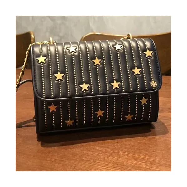 Tory Burch Leather Navy Fleming Chain Shoulder Bag… - 1