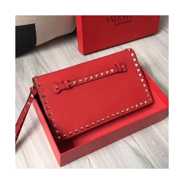 Valentino 2019 Rockstud Leather Clutch Bag,28cm - … - 1