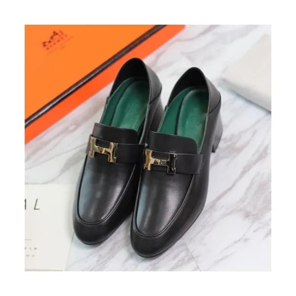 Hermes 2019 Ladies Leather Middle Heel Loafer- 에르메… - 1