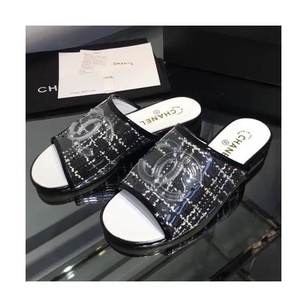 Chanel 2019 Ladies Tweed & PVC Slipper - 샤넬 2019 여… - 1