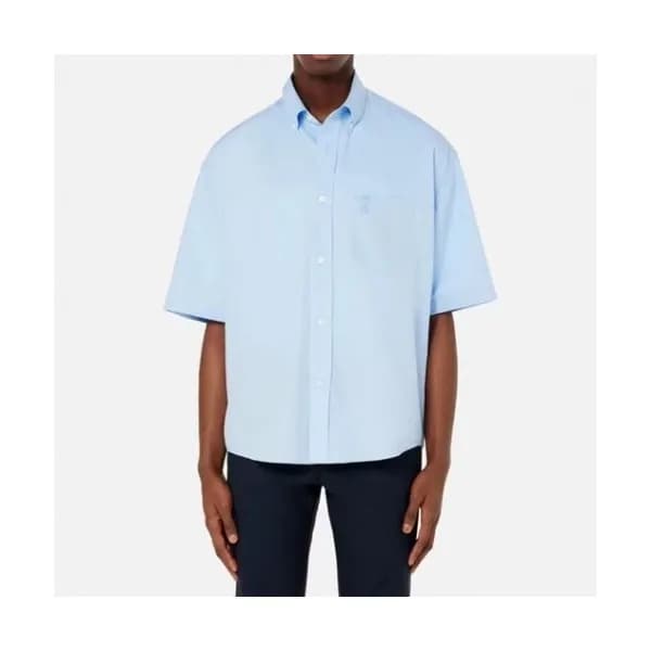 Ami Mens Logo Casual Cotton Short-sleeved Shirts B… - 1