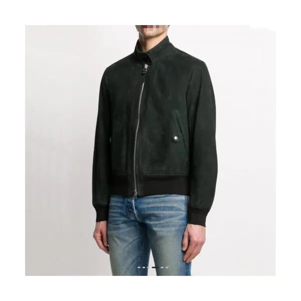 Tom Ford Mens Logo Casual Leather Jacket Green - … - 1
