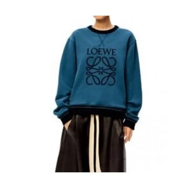 Loewe Mens Logo Crew-neck Cotton Tshirts Blue - 로… - 1