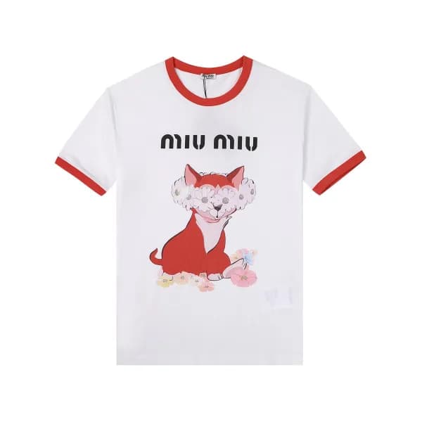 미우미우 여성 크루넥 화이트 반팔티 - Ladys White Tshirts - miu024… - 1