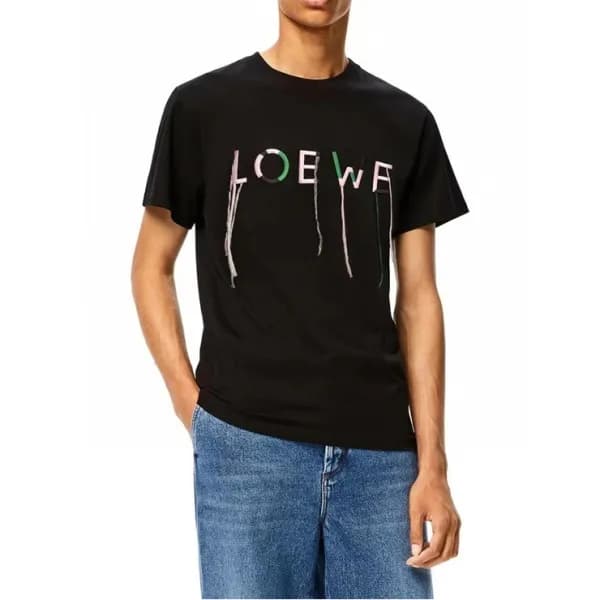 로에베 남/녀 이니셜 블랙 반팔티 - Unisex Black Tshirts - loe063… - 1