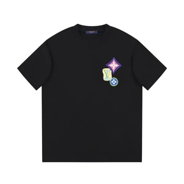 루이비통 남성 블랙 크루넥 반팔티 - Louis vuitton Mens Black Shor… - 1