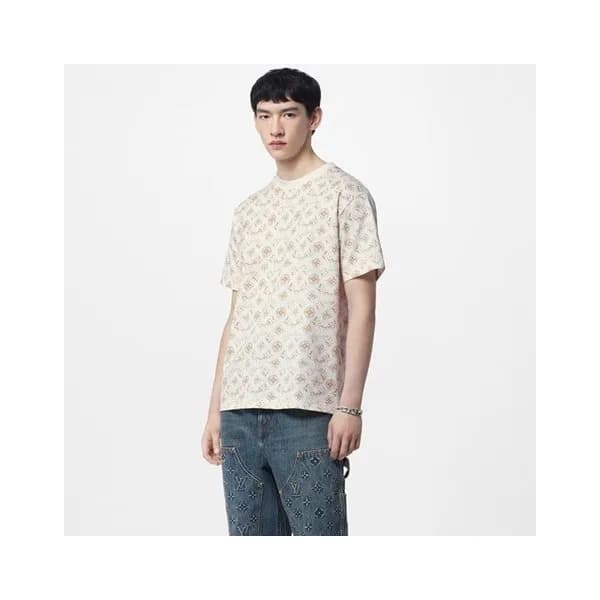 루이비통 남성 아이보리 크루넥 반팔티 - Louis vuitton Mens Ivory Sh… - 1