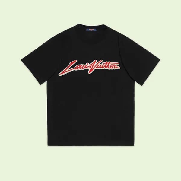 루이비통 남성 크루넥 블랙 반팔티 - Louis vuitton Mens Black Shor… - 1