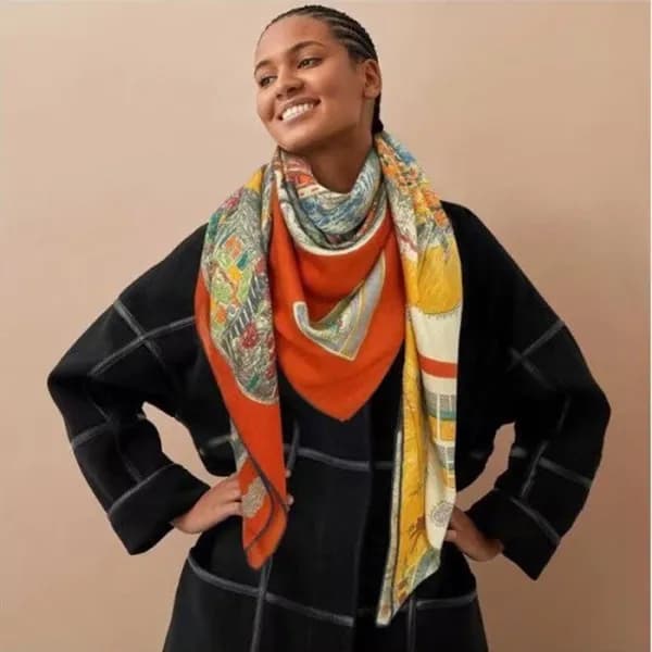 에르메스 여성 오렌지 스카프 - Hermes Womens Orange Scarf - he4… - 1