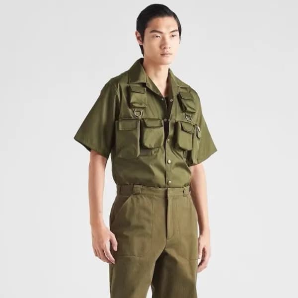 프라다 남성 카키 반팔 셔츠 - Prada Mens Khaki Shirts - prc393… - 1