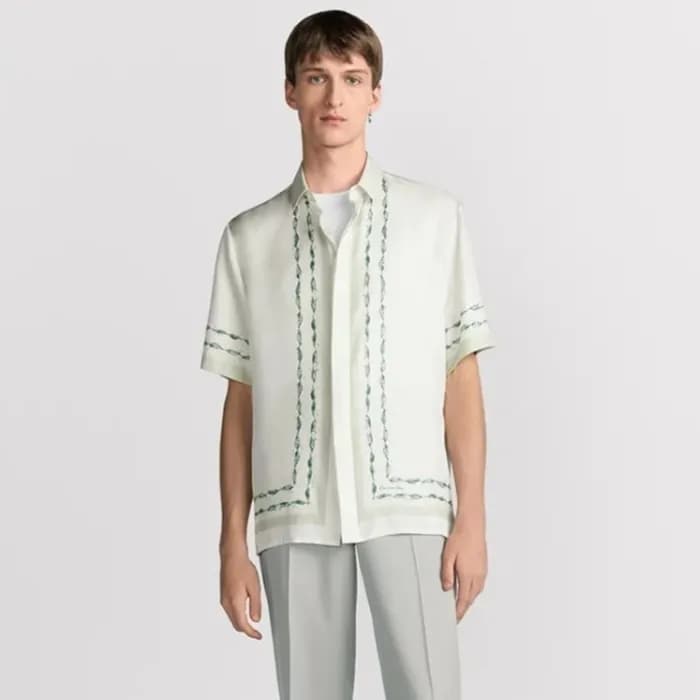 디올 남성 꾸뛰르 은방울꽃 반소매 셔츠 - Dior Mens Couture Silver B… - 1