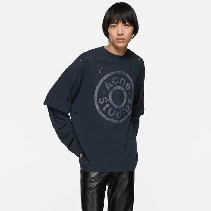 아크네 남성 레이어드 로고 티셔츠 - Acne Mens Layered Logo TShirt… - 1