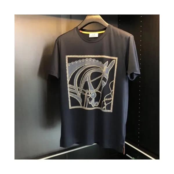 Hermes 2019 Mens Crew - neck Cotton Short Sleeved … - 1