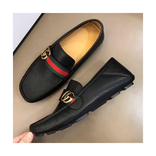 Gucci 2019 Mens Metal GG Logo Strap Leather Drive … - 1