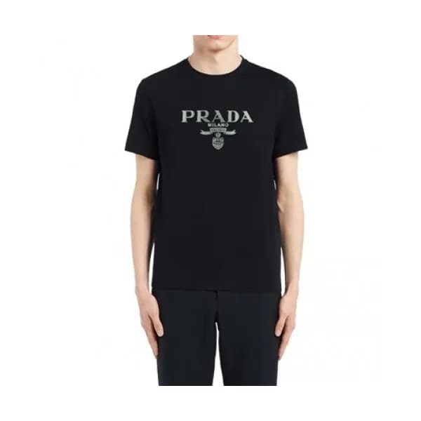 Prada Mens Basic Logo Short Sleeved Tshirts Black… - 1