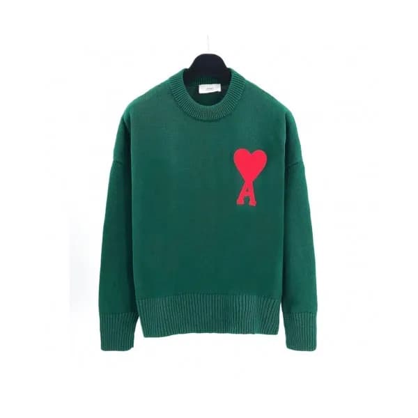 Ami Mm/Wm Logo Casual Turtle-neck Sweaters Green … - 1